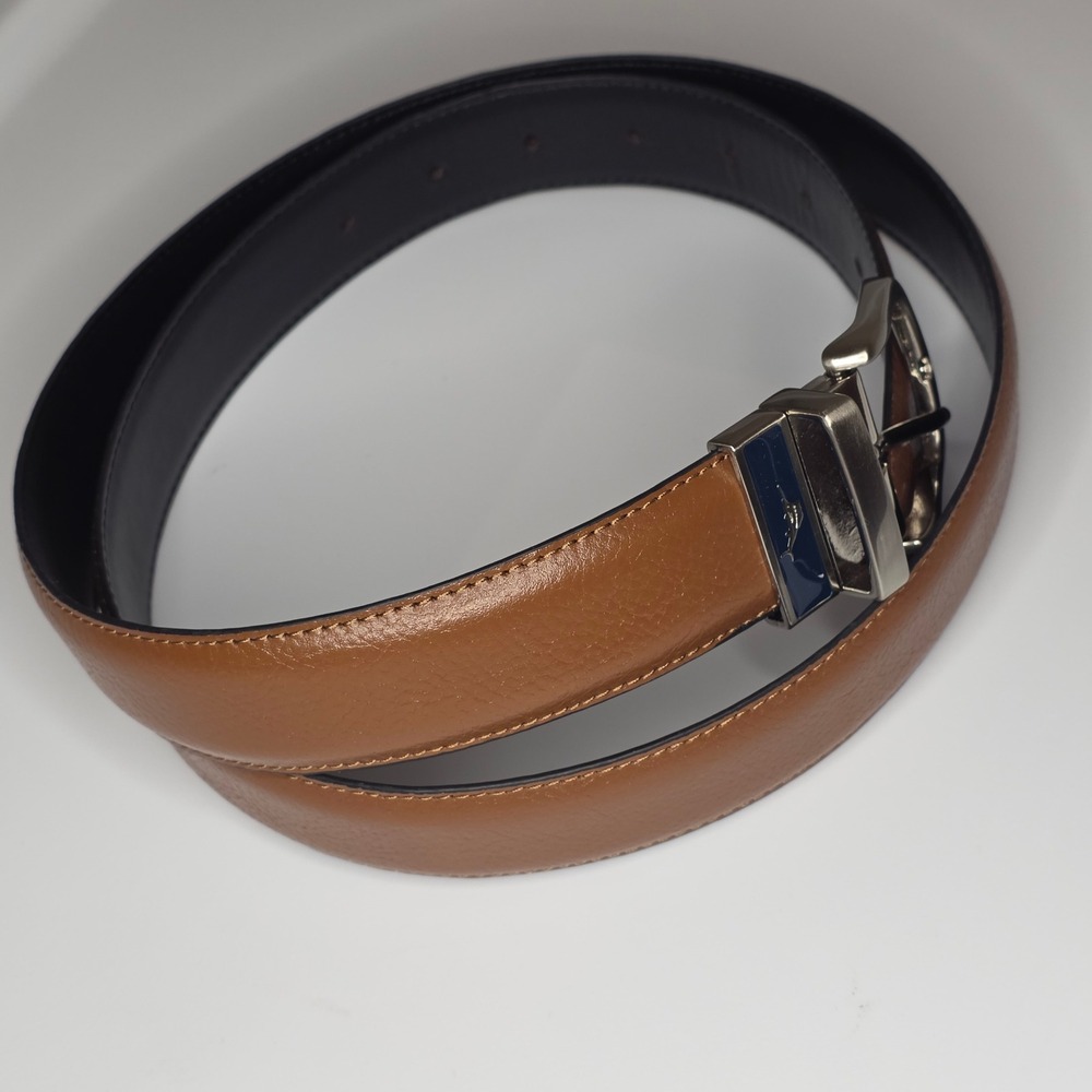 Tommy Bahama Mens 38 Leather Reversible Belt Brown Black Silver Buckle - Picture 2 of 9